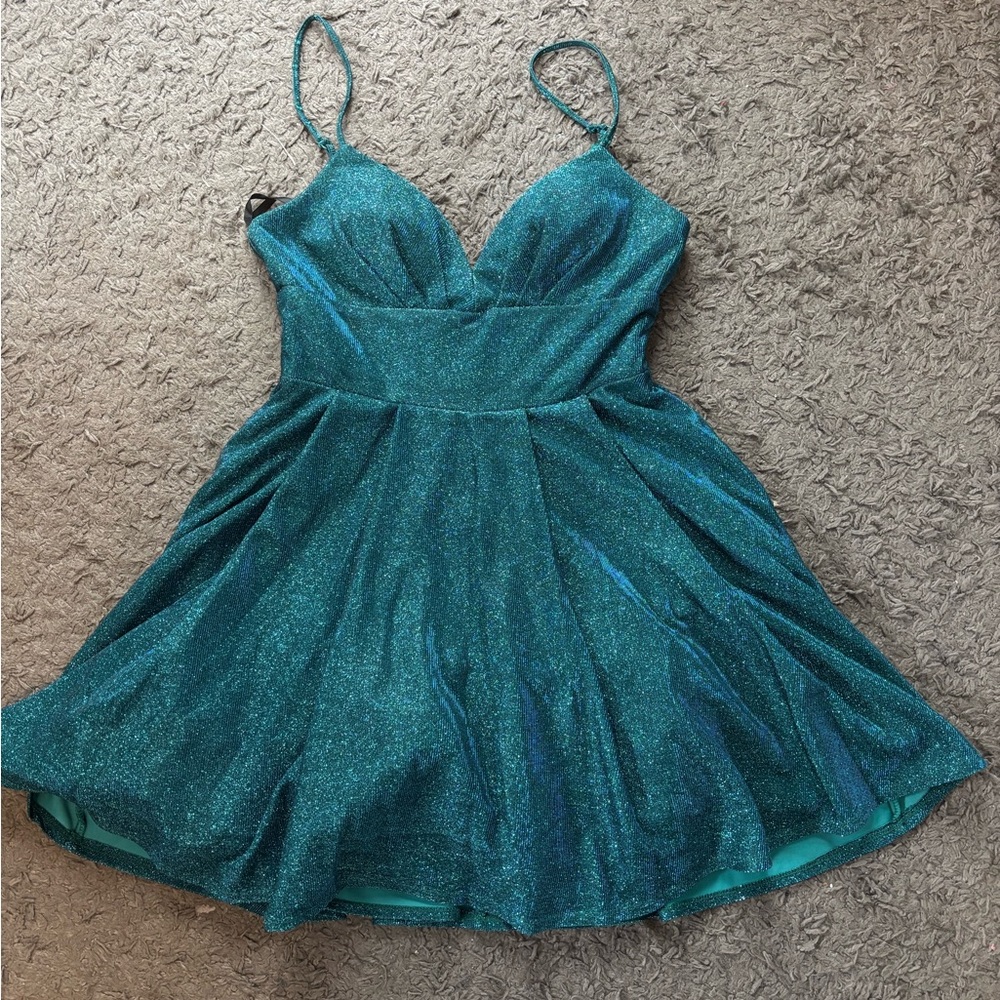 B Darlin Shimmering Teal Gown